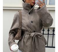 Damen Trenchcoat mit Hahnentrittmuster, überschnittenem Schulterdesign, langen Ärmeln, einreihiger Knopfleiste, für Büro und Alltag, Herbst, französis