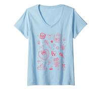 Damen Trendy Apparel Valentine's Day Iconic Valentine's Hearts Art T-Shirt mit V-Ausschnitt