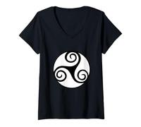 Damen Triskele Triple Spiral Triskelion Celtic T-Shirt mit V-Ausschnitt