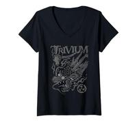 Damen Trivium Screaming Dragon Black and White T-Shirt mit V-Ausschnitt