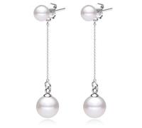 Damen Tropfen Perlenohrringe Elegant Ohrhänger Hängend Ohrringe Zwei Perle 925 Sterling Silber Hochzeit Jahrestag Geschenk mit Geschenkbeutel