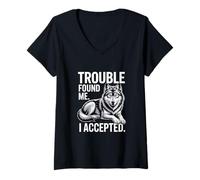 Damen Trouble Found Me I Accepted Lone T-Shirt mit V-Ausschnitt