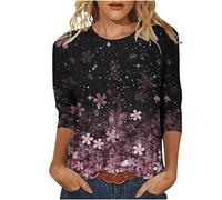 Damen Tshirt 3/4 Ärmel Tunika Lustige Blumendruck Oberteile Bluse 2023 Shirt Sommer Pullover mit O-Ausschnitt Farbverlauf Tee Tops Longbluse Teenager Mädchen T-Shirt Locker Blusentops für Outdoor