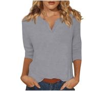 Damen Tshirt 3/4 Arm Sommer Lässig V-Ausschnitt Langarmshirt Modische Einfarbig Bluse 2025 Neueste T-Shirt Slim Fit Oberteile Blusebshirt Bequem Basic Top Tunika Dünne Pullover Streetwear