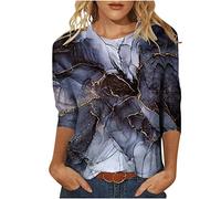 Damen Tshirt Bunte 3/4 Ärmel Bluse Rundhals Oberteile Blumendruck Shirt Sommer Tunika Tops Party Dünn Longbluse Pullover Bequeme Teenager Mädchen T-Shirt Locker Blusentops Sportshirt für Outdoor