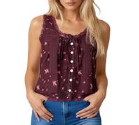Damen Tshirt Elegant, Damen-Weste Im Boho-Stil Mit SchnüRung Vorne äRmelloses Strandtop Mit KnöPfen Kurzes Top Aus Chiffon Und Mesh