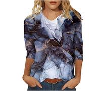 Damen Tshirt Elegant Schick, Sale Angebote Bedrucktes T-Shirt Oberteil Mit Rundhalsausschnitt Und 3/4 Ärmeln, Günstig Oberteile Leicht Und Luftig, Bluse Weich Bequem, Shirt Top Casual Fashion