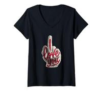 Damen Tshirt i Love You Punk Rock Tee Shirt T-Shirt mit V-Ausschnitt