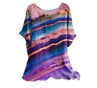 Damen Tshirt Sale Bluse Damen Sommer Kurzarm Oberteile Rundhals Lose Shirt Locker Longbluse Tunika Tops Große Größen Blusenshirt Druck Tshirt Casual Kurzarmshirts Schlupfbluse mit Gummizug am Bund