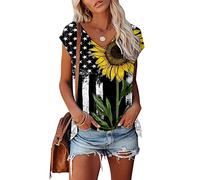 Damen Tshirt Sommer ärmellose t-Shirt Oberteile Frauen Bluse Teenager Mädchen Lässige V Ausschnitt Elegant Bluse Weißes T-Shirt Damen Locker Sommerbluse Leicht Kurzarm Sommertop