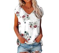 Damen Tshirt Sommer ärmellose t-Shirt Oberteile Frauen Bluse Teenager Mädchen Lässige V Ausschnitt Elegant Bluse Weißes T-Shirt Damen Locker Sommerbluse Leicht Kurzarm Sommertop