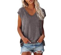 Damen Tshirt Sommer ärmellose t-Shirt Oberteile Frauen Bluse Teenager Mädchen Lässige V Ausschnitt Elegant Bluse Weißes T-Shirt Damen Locker Sommerbluse Leicht Kurzarm Sommertop
