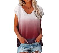 Damen Tshirt Sommer ärmellose t-Shirt Oberteile Frauen Bluse Teenager Mädchen Lässige V Ausschnitt Elegant Bluse Weißes T-Shirt Damen Locker Sommerbluse Leicht Kurzarm Sommertop