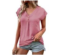 Damen Tshirt Sommer Bluse Lustig Einfarbig Oberteile Kurzer Ärmel T-Shirt V-Ausschnitt Pullover Lose Bequeme Tee Tops Dünn Basic Shirt Tunika Pulli T-Shirts Slim Fit Blusentops Longbluse für Frauen