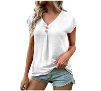 Damen Tshirt Sommer Bluse Lustig Einfarbig Oberteile Kurzer Ärmel T-Shirt V-Ausschnitt Pullover Lose Bequeme Tee Tops Dünn Basic Shirt Tunika Pulli T-Shirts Slim Fit Blusentops Longbluse für Frauen