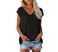 Damen Tshirt Sommer Oberteile Blusen & Tuniken Für Damen Frauen Ärmellose Bluse Teenager Mädchen Lässige V Ausschnitt Elegant Bluse Weißes T-Shirt Damen Locker Sommerbluse Leicht Kurzarm Sommertop