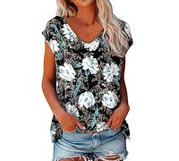 Damen Tshirt Sommer Oberteile Blusen & Tuniken Für Damen Frauen Ärmellose Bluse Teenager Mädchen Lässige V Ausschnitt Elegant Bluse Weißes T-Shirt Damen Locker Sommerbluse Leicht Kurzarm Sommertop
