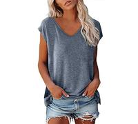 Damen Tshirt Sommer Oberteile Blusen & Tuniken Für Damen Frauen Ärmellose Bluse Teenager Mädchen Lässige V Ausschnitt Elegant Bluse Weißes T-Shirt Damen Locker Sommerbluse Leicht Kurzarm Sommertop