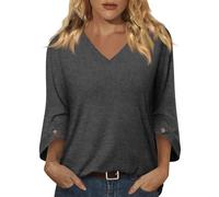 Damen Tshirt Summer Tops Shirt Damen Elegant Long Top Lang Baumwollshirt Tshirt Schwarz Strandshirt V Ausschnitt T Shirt 3/4 Arm
