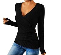 Damen Tshirt Weich Bequem, Günstig Gerippter Pullover Mit Langen Ärmeln Und Knopfleiste, T-Shirt, Pullover Oberteil, Langarmshirt Top Casual Fashion Oberteile Elegant Schick, Bluse Leicht Und Luftig