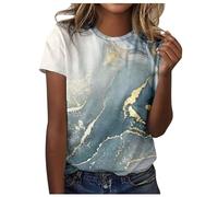 Damen Tshirt Weiß, Modische Oberteile Damen, T Shirts Kurzärmeliges Rundhals Shirts Bedruckte Klassisch Top Beiläufig Locker Bluse Leichte Atmungsaktiv Longblusen Vielseitige Urlaub