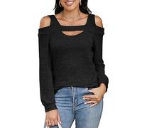 Damen Tshirts mit Langarm Bluse Schulterfrei Quadratischer Ausschnitt Oberteile Elegant Tunika Cut Out Damen Sexy Shirts Herbst/Winter Top (Größe: S-XXL)