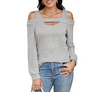Damen Tshirts mit Langarm Bluse Schulterfrei Quadratischer Ausschnitt Oberteile Elegant Tunika Cut Out Damen Sexy Shirts Herbst/Winter Top (Größe: S-XXL)