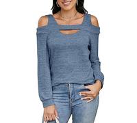 Damen Tshirts mit Langarm Bluse Schulterfrei Quadratischer Ausschnitt Oberteile Elegant Tunika Cut Out Damen Sexy Shirts Herbst/Winter Top (Größe: S-XXL)
