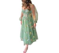 Damen Tüll Prinzessin Tee Party Kleider Stickerei A-Linie Abend Formale Ballkleider, grün, X-Large