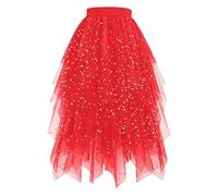 Damen Tüll Röcke Glitzer Rock Stufen Tüllrock Schwarz High Low Layered Puffy Fee Röcke Elegant A-Linie Midi Rock Unregelmäßiger Tutu Rocke kostüm 80er Jahre Faschingskostüme Damen Tüllrock Bunt