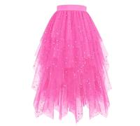 Damen Tüll Röcke Glitzer Rock Stufen Tüllrock Schwarz High Low Layered Puffy Fee Röcke Elegant A-Linie Midi Rock Unregelmäßiger Tutu Rocke kostüm 80er Jahre Faschingskostüme Damen Tüllrock Bunt