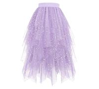 Damen Tüll Röcke Glitzer Rock Stufen Tüllrock Schwarz High Low Layered Puffy Fee Röcke Elegant A-Linie Midi Rock Unregelmäßiger Tutu Rocke kostüm 80er Jahre Faschingskostüme Damen Tüllrock Bunt