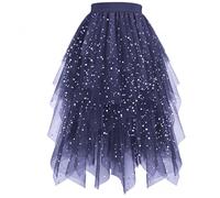 Damen Tüll Röcke Glitzer Rock Stufen Tüllrock Schwarz High Low Layered Puffy Fee Röcke Elegant A-Linie Midi Rock Unregelmäßiger Tutu Rocke kostüm 80er Jahre Faschingskostüme Damen Tüllrock Bunt