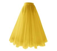 Damen Tüllrock 50er Lang Tüll Rock Karneval Kostüm Damen Knielange Tüllrock Elastische Hohe Taille A-Linie Mesh Swing Unterrock Rockabilly Maxirock Party Ballkleid Abendkleid (Gold, M)