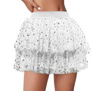 Damen Tüllrock 50Er Rock Ballet Tanzrock Skirt Dress Bubble Dance Short Petticoat Weiß Kurz Kostüm Bunt Minirock Röcke Karneval Mittelalter Ballett Tutu Bunter Tüll Tuellrock Fasching