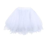 Damen Tüllrock a Linie High Waisted Tütü Rock Unterrock Elegant Faltenrock Ballkleid Sommerrock Mesh Tutu Minirock Fasching Weiß M