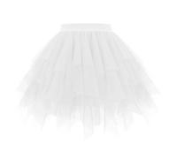 Damen Tüllrock High Waisted a Linie Unterrock Faltenrock Asymmetrisch Mesh Party Tutu Rock Ballkleid Minirock Tütü Tanzkleid Fasching Weiß M
