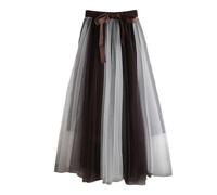 Damen Tüllrock Hohe Taille Plisseerock A-Linie - Mesh Spitze Rock Midi, Faltenrock Lässig für Freizeit, Frühling, Sommer, Abend (a-Coffee, One Size)