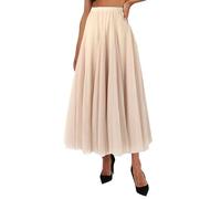 Damen Tüllrock Lang Maxi Einfarbig für Karneval & Hochzeit - Frauen Rock Festlich A-Linie für Fasching & Party Kostüm - Weicher Tüll Faltenrock Mehrlagig High Waist Gummibund für Ball & Tanz