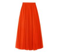 Damen-Tüllröcke, Midi, elastisch, hohe Taille, Plissiertes Netz, fließend, A-Linie, Party, Lange Tutu-Röcke, Heimkehrkleid (Orange, XL)