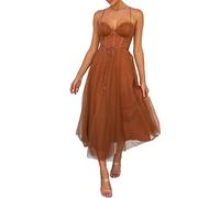 Damen Tunika Kleid Hochzeitskleider Lang Prinzessin Brautmode A-Linie Tüll Lang Prinzessin Damen Hochzeitskleider Vintage Spaghettiträger Kleid Ärmellos Abendkleid Partykleid Brautjungfernkleid