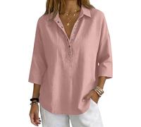 Damen Tunika Sommer, Bluse Damen Große Größen, Shirt 3/4 Arm Baumwolle Bluse Sommer V Ausschnitt Tshirt Oversize Tunika Casual Sommerbluse Locker Oberteile Sommerblusen Leicht Und Luftig
