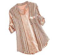 Damen Tunika Sommer Streifenbluse Oberteile Tops Oversized Blau-Weiß Gestreifte Damenhemd Elegant Lang Longbluse Tunika Hemd Frühjahr Stehkragen Leicht V-Ausschnitt Langarmshirt Hemdbluse