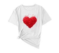 Damen-Tunika-Top, kurzärmelig, Herz-Top, Valentinstag, Sommer-Top, U-Ausschnitt, T-Shirt, Baggy Sommer, lockere Blusen, elegante Blusen, lange Tunika-Bluse, lockeres Oberteil, D Weiß, XL