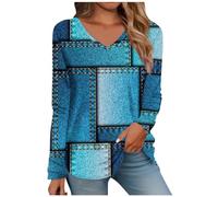Damen-Tunika, V-Ausschnitt, Tuniken zum Tragen mit Leggings, Langarm-T-Shirts, übergroßer Blumendruck, Pullover, Top, lässig, lockere Bürokleidung, Rundhalsausschnitt, leichte Bluse, Übergröße,