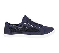 Damen-Turnschuhe aus Segeltuch, weich, leicht, mit Spitze bestickt, Sommerschuhe, Strand-Pumps, modische Turnschuhe, lässige flache Schuhe, navy, 40 EU