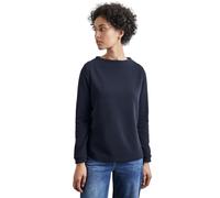 Langarmshirt STREET ONE, Damen, Gr. 40, blau (tiefblau), Stoff, 65% Polyester, 33% Viskose, 2% Elasthan, unifarben, normal normal, Rundhals, abgesteppt, Shirts, mit feinem Streifenmuster (24255519-40)