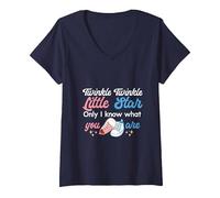 Damen Twinkle Little Star Only I Know You Are Gender Reveal Schuhe T-Shirt mit V-Ausschnitt, Marineblau, XL