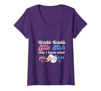 Damen Twinkle Little Star Only I Know You Are Gender Reveal Schuhe T-Shirt mit V-Ausschnitt, Violett, XL