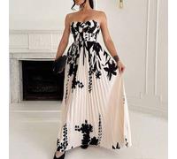 Damen Twist-Knoten bedrucktes Smock plissiertes Swing Maxi Lässig Urlaub elegantes Kleid
